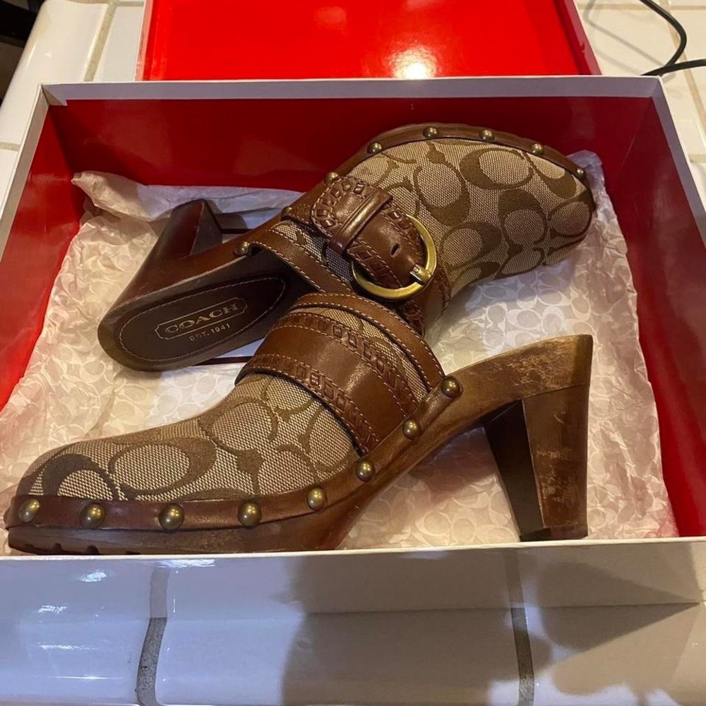 Vintage Y2K Coach "Willow" Signature Jacquard Heeled Clogs Size: US 9 - Picture 5 of 6
